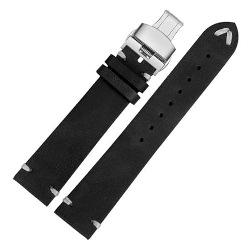 POYNMRE Neues weiches Lederarmband Schwarz Dunkelbraun Hellbraun Leder Uhrenarmband 18mm 20mm 22mm Schnellverschluss Uhrengürtel Rindsleder Herren(Black-silver B,18mm) von POYNMRE