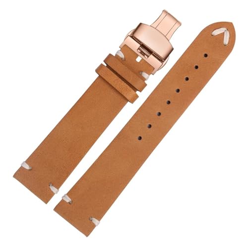 POYNMRE Neues weiches Lederarmband Schwarz Dunkelbraun Hellbraun Leder Uhrenarmband 18mm 20mm 22mm Schnellverschluss Uhrengürtel Rindsleder Herren(Brown-rose gold B,20mm) von POYNMRE