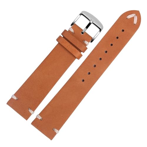 POYNMRE Neues weiches Lederarmband Schwarz Dunkelbraun Hellbraun Leder Uhrenarmband 18mm 20mm 22mm Schnellverschluss Uhrengürtel Rindsleder Herren(Brown-silver A,22mm) von POYNMRE