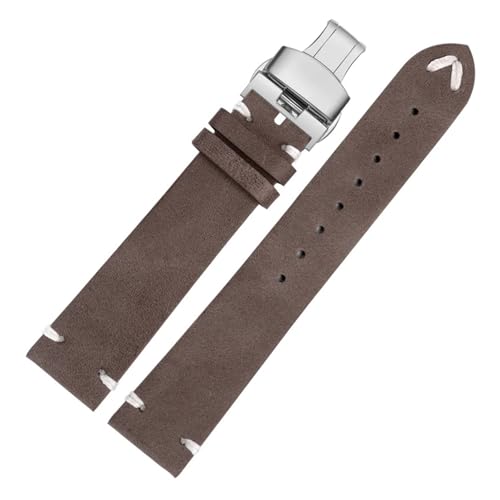 POYNMRE Neues weiches Lederarmband Schwarz Dunkelbraun Hellbraun Leder Uhrenarmband 18mm 20mm 22mm Schnellverschluss Uhrengürtel Rindsleder Herren(Dark brown-silver B,18mm) von POYNMRE