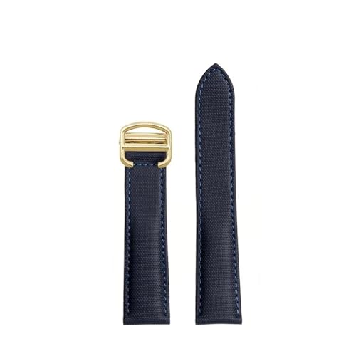 POYNMRE Nylon-Uhrenarmband kompatibel mit Cartier Tank London Herren SANTOS Damen Rindsleder-Uhrenarmband aus echtem Leder(Blue Gold Buckle,Width 16mm) von POYNMRE