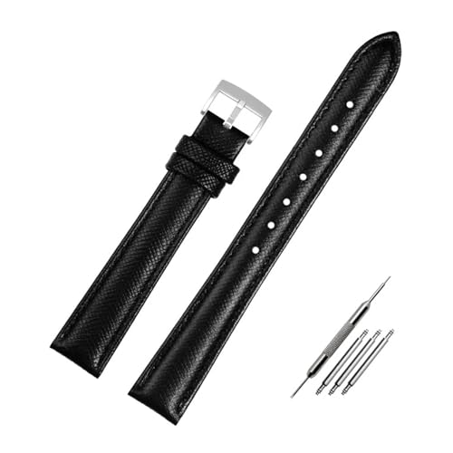 POYNMRE Rindsleder-Uhrenarmband for Damen, 10 mm, 12, 14, 16, 18, universelles Echtlederarmband, rot-weiß, kleines Armband(Black silver pin,12mm) von POYNMRE