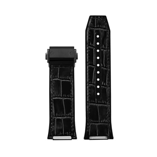 POYNMRE Uhrenarmband aus Rindsleder mit Gummiunterseite, kompatibel mit Ferragamo F-80 Herren-Uhrenarmband, F80, Sportarmband mit spezieller Kerbe, 26 mm, Faltschließe(Black-black buckle) von POYNMRE