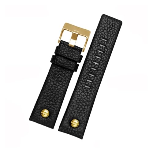 POYNMRE Uhrenarmband aus echtem Leder, kompatibel mit Diesel-Armband DZ1657 DZ1405 DZ1206 DZ4323 DZ7313 DZ7257, männlich, 24 mm, 26 mm, 28 mm, Schwarz, Braun(Black-gold nails,30mm) von POYNMRE