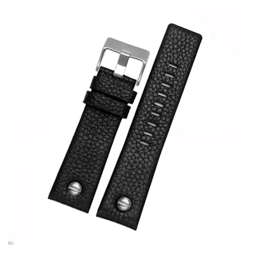 POYNMRE Uhrenarmband aus echtem Leder, kompatibel mit Diesel-Armband DZ1657 DZ1405 DZ1206 DZ4323 DZ7313 DZ7257, männlich, 24 mm, 26 mm, 28 mm, Schwarz, Braun(Black-silver nails,28mm) von POYNMRE