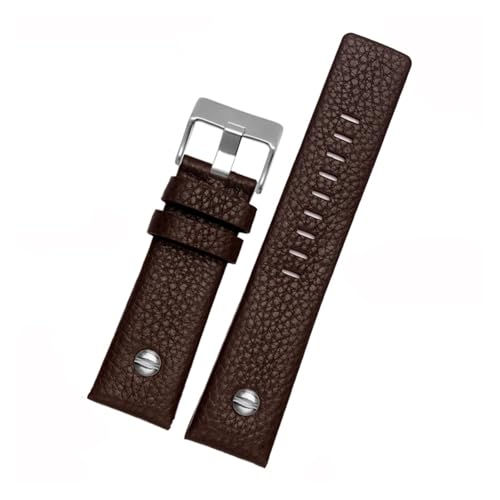 POYNMRE Uhrenarmband aus echtem Leder, kompatibel mit Diesel-Armband DZ1657 DZ1405 DZ1206 DZ4323 DZ7313 DZ7257, männlich, 24 mm, 26 mm, 28 mm, Schwarz, Braun(Brown-silver nails,27mm) von POYNMRE