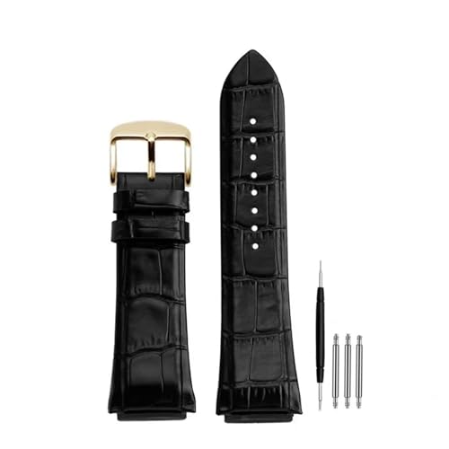 POYNMRE Uhrenarmband aus echtem Leder for Herren, kompatibel mit Uhren der Serien GUESS W0247G3 W0040G3 W0040G7, Blau, Schwarz, Braun, 22 mm(Black Gold) von POYNMRE