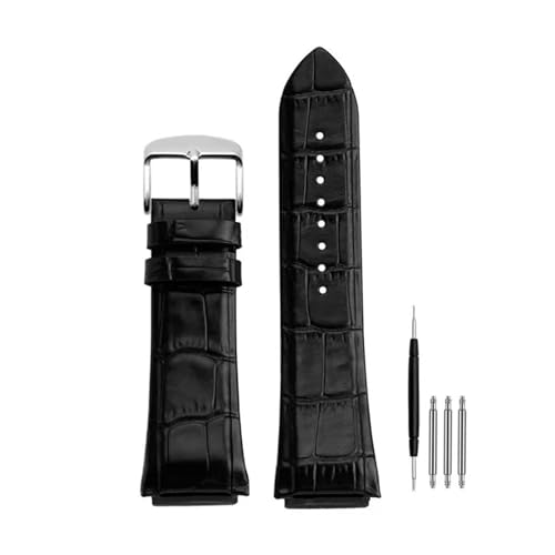 POYNMRE Uhrenarmband aus echtem Leder for Herren, kompatibel mit Uhren der Serien GUESS W0247G3 W0040G3 W0040G7, Blau, Schwarz, Braun, 22 mm(Black Silver) von POYNMRE
