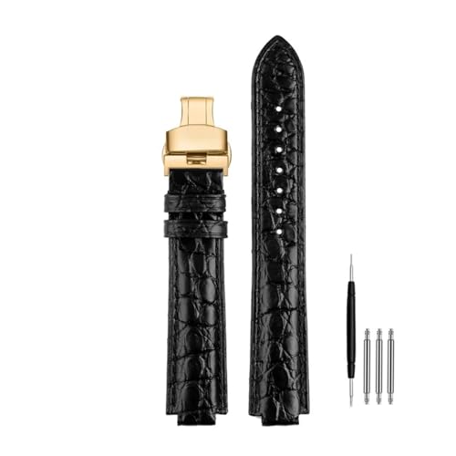 POYNMRE Uhrenarmband kompatibel mit Cartier Blue Balloon WSBB0038/42 mm Armband Krokodil W69012Z4 Zubehör Herren Damen Ersatzband(Black gold Folding,20.12mm) von POYNMRE