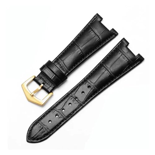 POYNMRE Uhrenzubehör Lederarmband Kompatibel mit Patek Philippe 5711 5712G Nautilus Uhr Herren- und Damen-Konkav-Konvex-Mundband 25 x 12 mm(Black Gold) von POYNMRE