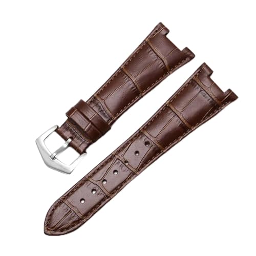 POYNMRE Uhrenzubehör Lederarmband Kompatibel mit Patek Philippe 5711 5712G Nautilus Uhr Herren- und Damen-Konkav-Konvex-Mundband 25 x 12 mm(Brown Silver) von POYNMRE