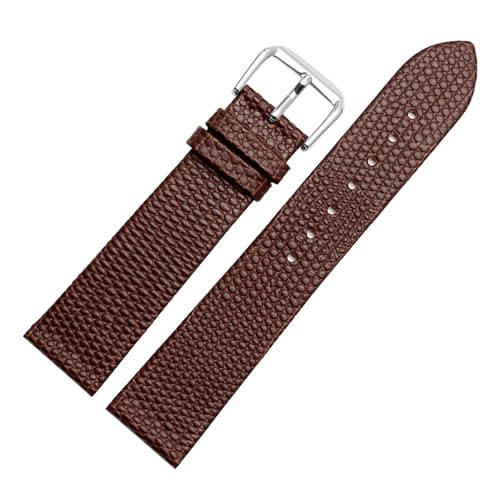 POYNMRE Ultradünne Eidechse Muster Lederband 12mm 14 mm 16 mm 18 mm 20 mm schwarz weiß rot braunes Uhrband for Männer und Frauen Armband(Brown-silver,16mm) von POYNMRE