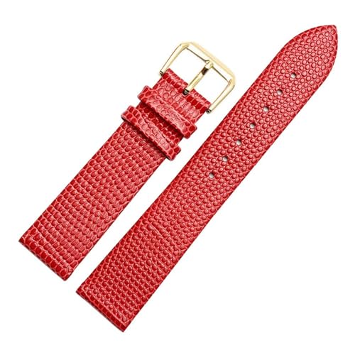 POYNMRE Ultradünne Eidechse Muster Lederband 12mm 14 mm 16 mm 18 mm 20 mm schwarz weiß rot braunes Uhrband for Männer und Frauen Armband(Red- gold,14mm) von POYNMRE