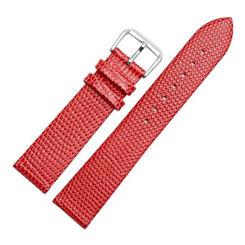 POYNMRE Ultradünne Eidechse Muster Lederband 12mm 14 mm 16 mm 18 mm 20 mm schwarz weiß rot braunes Uhrband for Männer und Frauen Armband(Red-silver,22mm) von POYNMRE