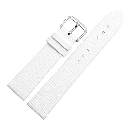 POYNMRE Ultradünne Eidechse Muster Lederband 12mm 14 mm 16 mm 18 mm 20 mm schwarz weiß rot braunes Uhrband for Männer und Frauen Armband(White-silver,16mm) von POYNMRE