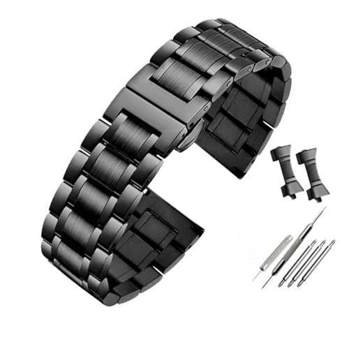 POYNMRE Universelles gebogenes Herrenarmband, kompatibel mit Casio EFV-540 500 510 EQB-501 EFR-303, massives Edelstahlarmband, Metall-Uhrenkette(C Black,24mm) von POYNMRE