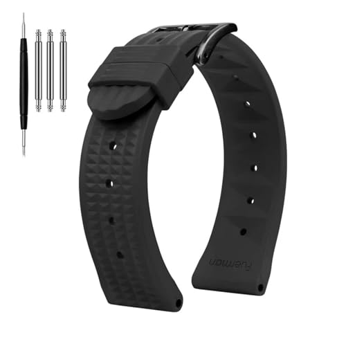 POYNMRE Waffel-Uhrenarmband, kompatibel mit Seiko PROSPEX SKX007 Water Ghost 20 mm 22 Abalone Small MM Silikon Herren Taucher Sport Gummi Uhrenarmband(B Black-Black,Width 20mm) von POYNMRE