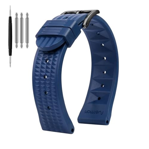 POYNMRE Waffel-Uhrenarmband, kompatibel mit Seiko PROSPEX SKX007 Water Ghost 20 mm 22 Abalone Small MM Silikon Herren Taucher Sport Gummi Uhrenarmband(B Blue-Black,Width 22mm) von POYNMRE