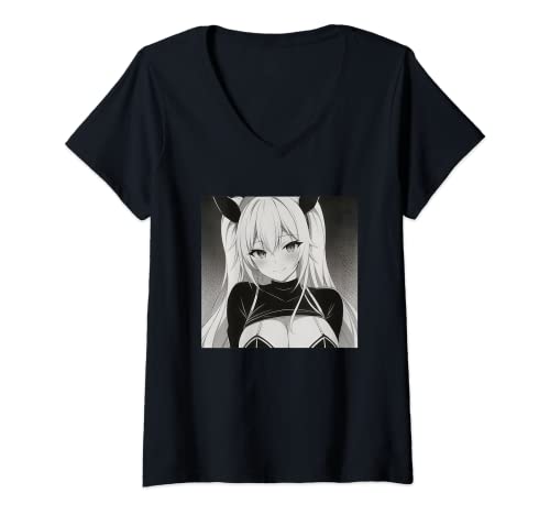 Damen Anime Merch süßes Kawaii Mädchen Otaku ästhetisches japanisches Manga T-Shirt mit V-Ausschnitt von PP Anime