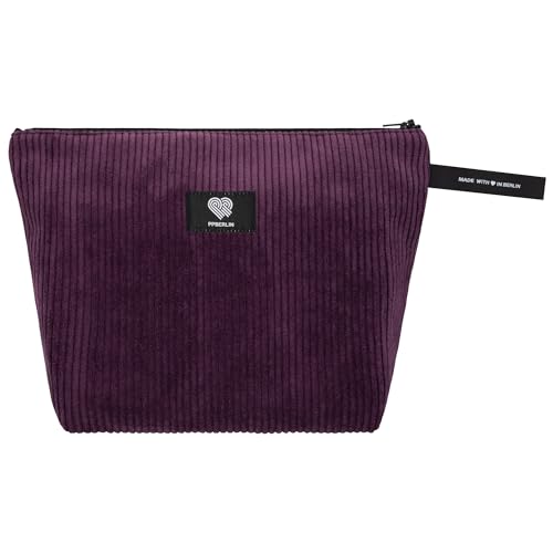 Kulturbeutel Damen Herren Reise – Cord Aubergine Handmade in Germany – Kosmetiktasche Unisex mit Reißverschluss – Organizer Tasche Medium – vegan & robust von PP-Berlin