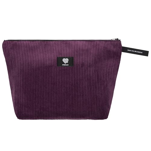 Kulturbeutel Damen Herren Reise – Cord Aubergine Handmade in Germany – große Kosmetiktasche Unisex mit Reißverschluss – Organizer Tasche – vegan & robust von PP-Berlin