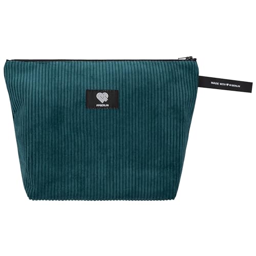 Kulturbeutel Damen Herren Reise – Cord Petrol Handmade in Germany – Kosmetiktasche Unisex mit Reißverschluss – Organizer Tasche Medium – vegan & robust von PP-Berlin