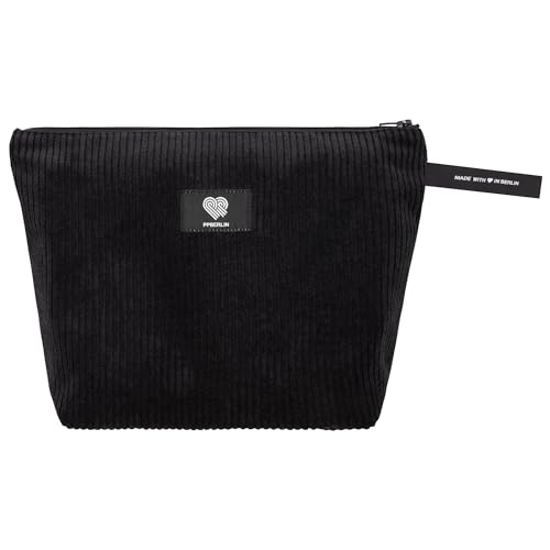 Kulturbeutel Damen Herren Reise – Cord Schwarz Handmade in Germany – Kosmetiktasche Unisex mit Reißverschluss – Organizer Tasche Medium – vegan & robust von PP-Berlin