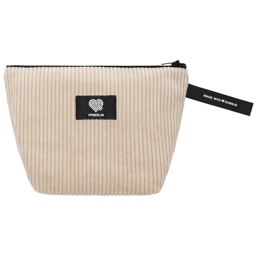 Kulturbeutel klein Reise – Cord Beige Handmade in Berlin – Organizer Tasche Kosmetiktasche Damen Herren Unisex – vegan & robust von PP-Berlin