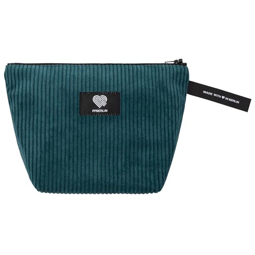 Kulturbeutel klein Reise – Cord Petrol Handmade in Berlin – Organizer Tasche Kosmetiktasche Damen Herren Unisex – vegan & robust von PP-Berlin
