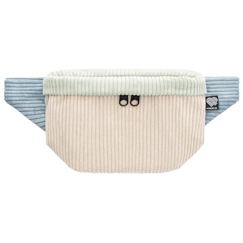 PP-Berlin Bauchtasche eckig, Cord Dreifarbig, vegan, Handmade in Berlin für Damen, Herren, Unisex. Hipbag, Crossbody Bag, Schultertasche, Hüfttasche (Beige/Mint/Hellblau, Medium) von PP-Berlin