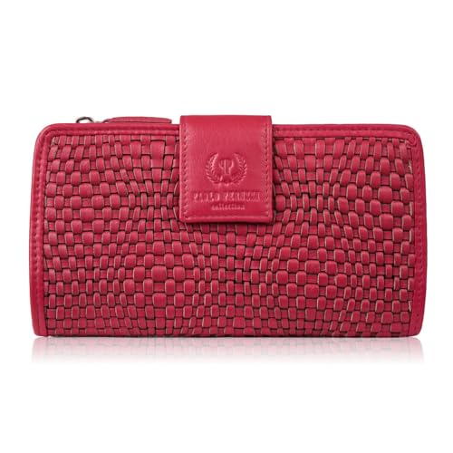 Große Damengeldbörse mit RFID-Schutz, handgefertigt mit einem gewebten Muster aus strapazierfähigem Naturleder in lebendigen Farben, Paolo Peruzzi AY-08 (Rot) von PP PAOLO PERUZZI Kollektion