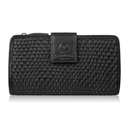 Große Damengeldbörse mit RFID-Schutz, handgefertigt mit gewebtem Muster aus strapazierfähigem Naturleder in lebendigen Farben, Paolo Peruzzi AY-08 (schwarz) von PP PAOLO PERUZZI Kollektion