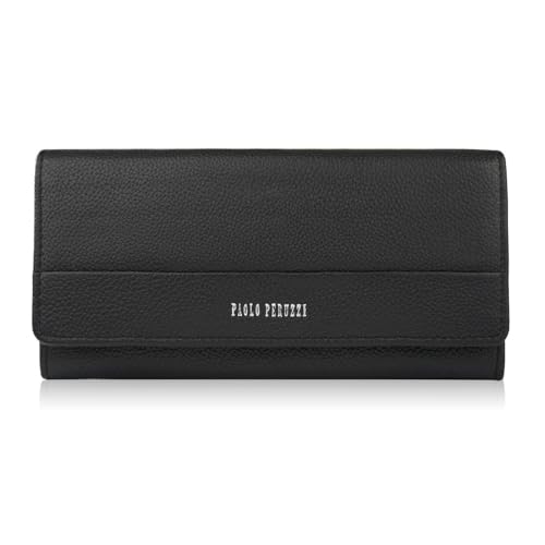 Damen Geldbörse mit RFID Schutz Groß Leder Damen Geldbörse Echtleder Modell Paolo Peruzzi AL-01 (Schwarz) von PP PAOLO PERUZZI collection