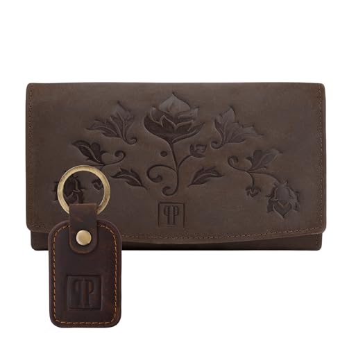 GESCHENKSET Damen GELDBEUTEL LEDER VINTAGE UND SCHLÜSSELBEL BRAUN PAOLO PERUZZZI ZUP-104-BR, Braun, Uniwersalny von PP PAOLO PERUZZI collection