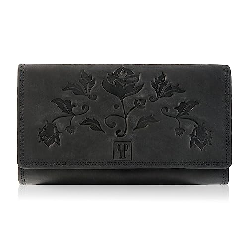 Geldbörse Damen groß viele fächer Leder Vintage Paolo Peruzzi T-05 schwarz von PP PAOLO PERUZZI collection