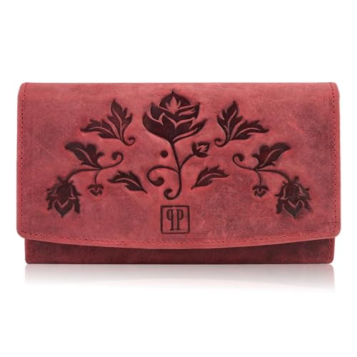 Geldbörse Damen groß viele fächer Leder Vintage Paolo Peruzzi rot von PP PAOLO PERUZZI collection