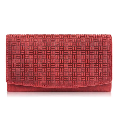 Geldbörse Damen groß viele fächer RFID Schutz lederbrieftasche mit geometrischem Design Paolo Peruzzi T-109 Rot von PP PAOLO PERUZZI collection