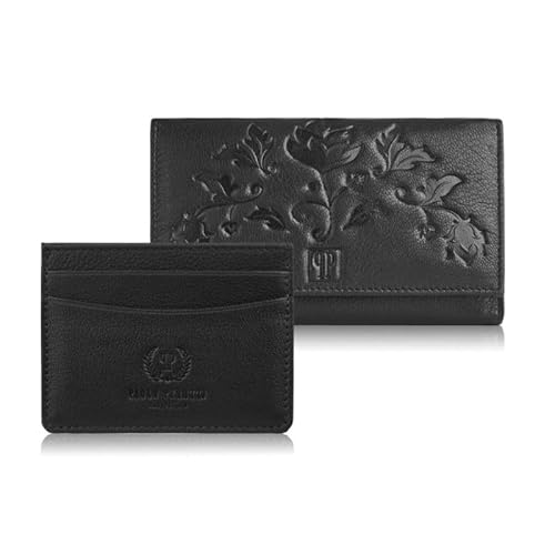 Geschenk-Set für Sie Damen Blumen Geldbörse T-45 und Leder Kartenetui T-151 ZUP-144-BL von PP PAOLO PERUZZI collection
