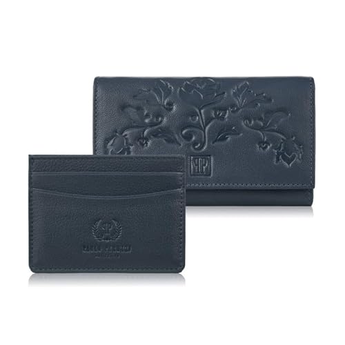 Geschenk-Set für Sie Damen Blumen Geldbörse T-45 und Leder Kartenetui T-151 ZUP-144-DB von PP PAOLO PERUZZI collection
