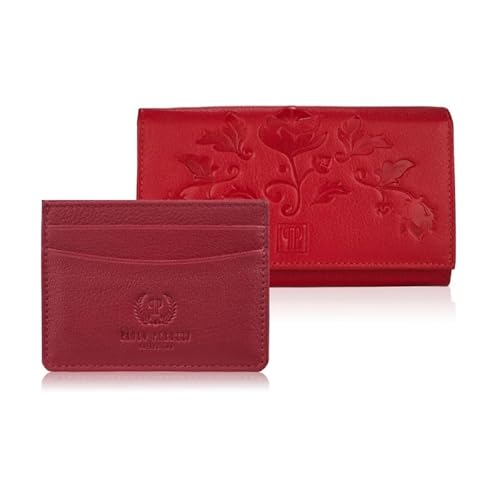 Geschenkset für Damen eine geräumige Damen Geldbörse aus Leder mit vielen Kartenfächern und RFID-Schutz und EIN klassisches Kartenetui aus echtem Leder Paolo Peruzzi ZUP-144 von PP PAOLO PERUZZI Kollektion