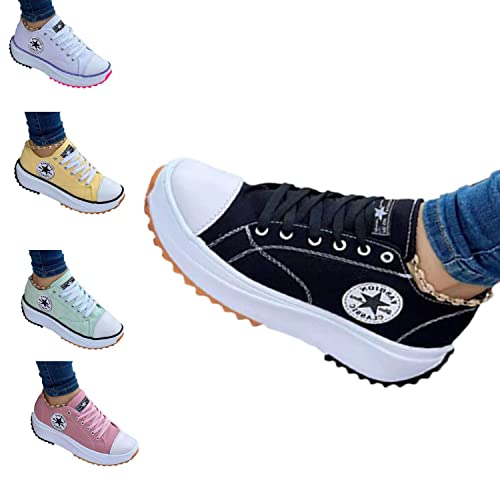 PPAASS 2022 Segeltuchschuhe Damenmode Trainer, Canvas Shoes Women Fashion Trainers, Neue Womens Canvas-Trainer, Platform for Women, Schnürer Schuhe, Schwarz, 40 EU von PPAASS