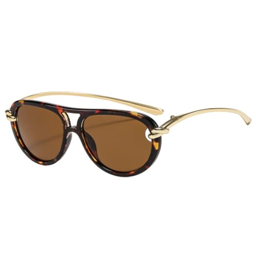 PPFVVTV Beliebte Mode Doppelbrücken Damen Luxus Sonnenbrille Oval Hohl Shades UV400 Herren Sonnenbrille (Leopardentee) von PPFVVTV