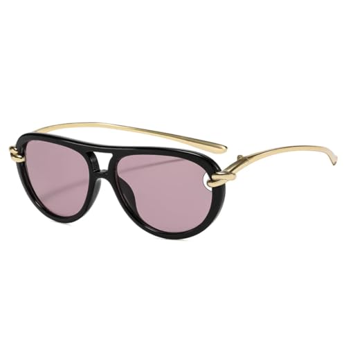 PPFVVTV Beliebte Mode Doppelbrücken Damen Luxus Sonnenbrille Oval Hohl Shades UV400 Herren Sonnenbrille (Schwarz Lila) von PPFVVTV