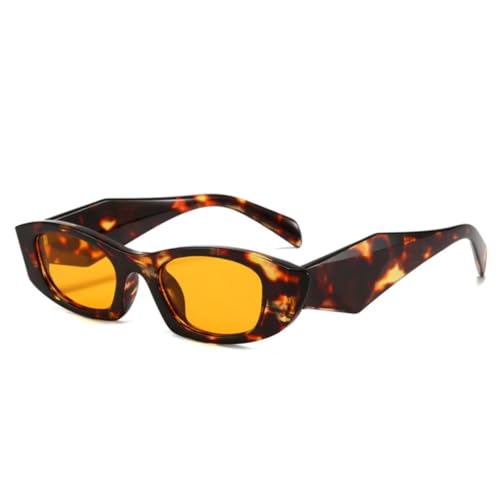 PPFVVTV Beliebte Mode Polygon Cat Eye Damen Sonnenbrille Vintage Blau Gelb Herren Sonnenbrille Shades UV400 (Leopard Orange) von PPFVVTV