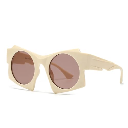 PPFVVTV Beliebte Retro-Punk-Sonnenbrille für Herren, Polygon, lässiger Sonnenschutz, modische Damen-UV-Schutzbrille (Beige) von PPFVVTV