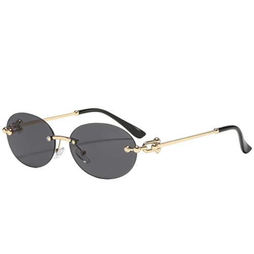 PPFVVTV Beliebte ovale randlose Metall-Sonnenbrille für Damen, Trend, klassisch, für Herren, für Autofahrten im Freien, UV400 (Goldgrau) von PPFVVTV
