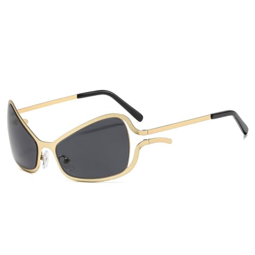 PPFVVTV Cat Eye Punk Sonnenbrille Damen Luxus Metallrahmen Sonnenbrille Trendy Eyewear UV400 Shades (C2GoldGray) von PPFVVTV