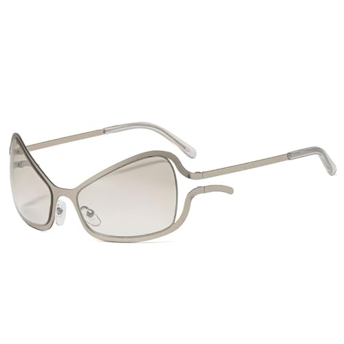 PPFVVTV Cat Eye Punk Sonnenbrille Damen Luxus Metallrahmen Sonnenbrille Trendy Eyewear UV400 Shades (C5GradientSliver) von PPFVVTV