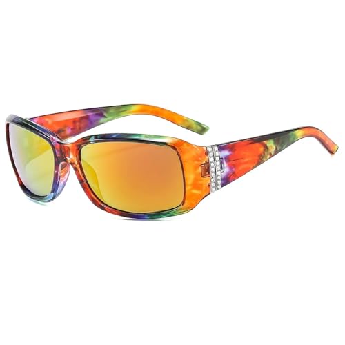 PPFVVTV Diamant-Sonnenbrille mit großem Rahmen für Damen und Herren, luxuriös, Vintage, beliebt, Punk, Sportbrille, UV400 (buntes Spiegelrot) von PPFVVTV
