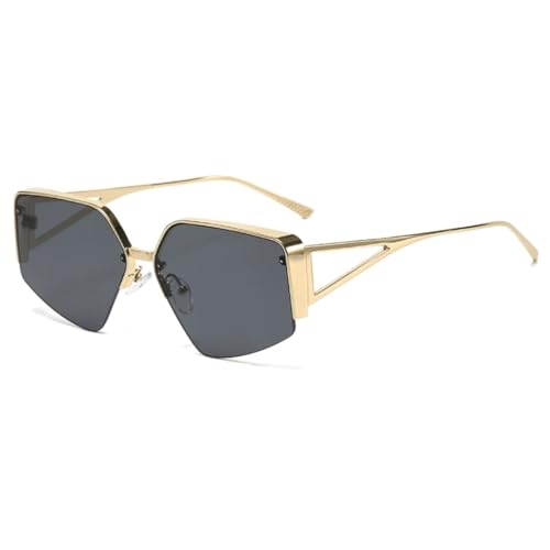 PPFVVTV End Halbrahmen-Sonnenbrille Damenmode-Trend Polygonaler großer Rahmen Sonnenschutzbrille (Gold Schwarz) von PPFVVTV